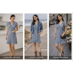 Madewell XS Blue Wrap Dress Floral Ruffle Hem French Girl Coastal Clean Look